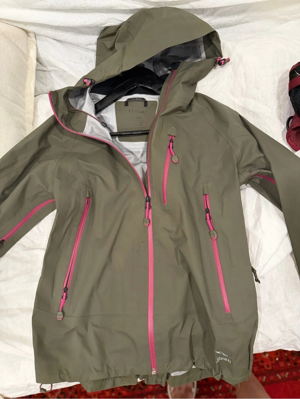 L.L. Bean Olive Green Ski Jacket with Pink Zippers